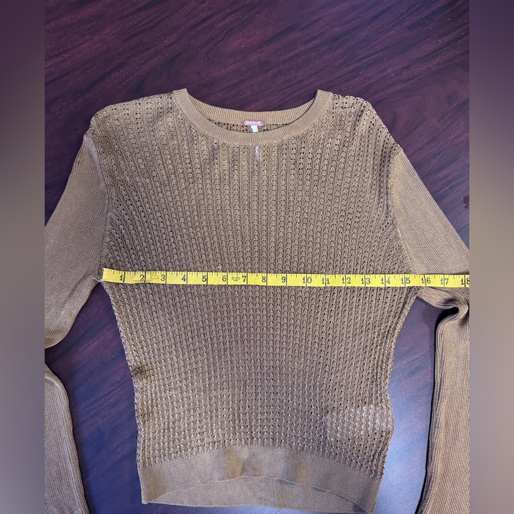 Free People knit lightweight tan brown sweater. - Picture 6 of 8